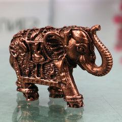 Copper Elephant Idol Tamra Gaja Hasti Kari Kunjar Airavata Gajendra Decorative Statue for Puja Mandir Vastu Home Decor Gift Murti Vigraha, Brown, 1 Inch, 1 Piece