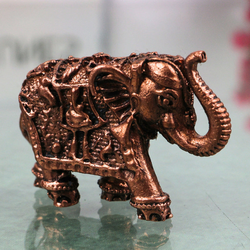 Copper Elephant Idol Tamra Gaja Hasti Kari Kunjar Airavata Gajendra Decorative Statue for Puja Mandir Vastu Home Decor Gift Murti Vigraha, Brown, 1 Inch, 1 Piece
