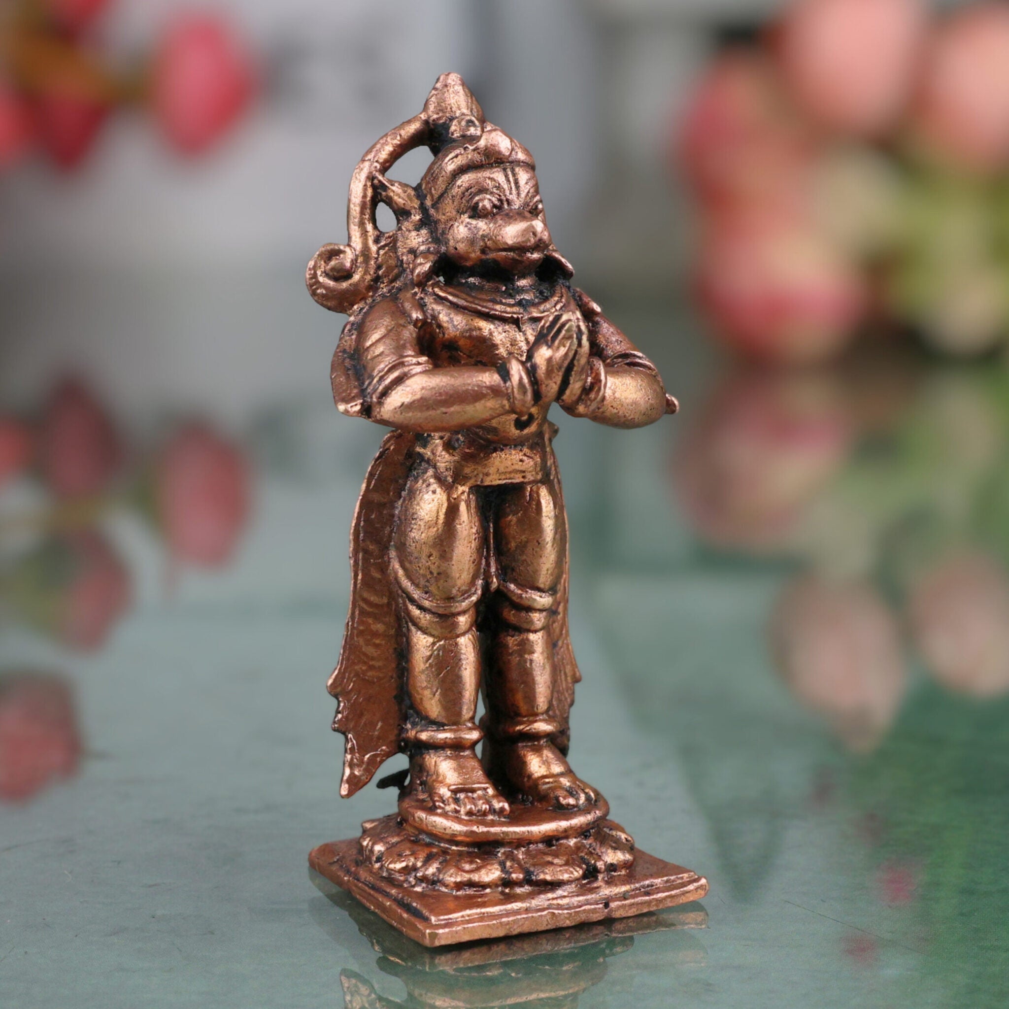Copper Hanuman Idol,Handcrafted Tamra Anjaneya Murti, Bajrangbali Maruti Vigraham for Puja Home Decor & Gifting, Brown, 3 Inch, 1 Piece
