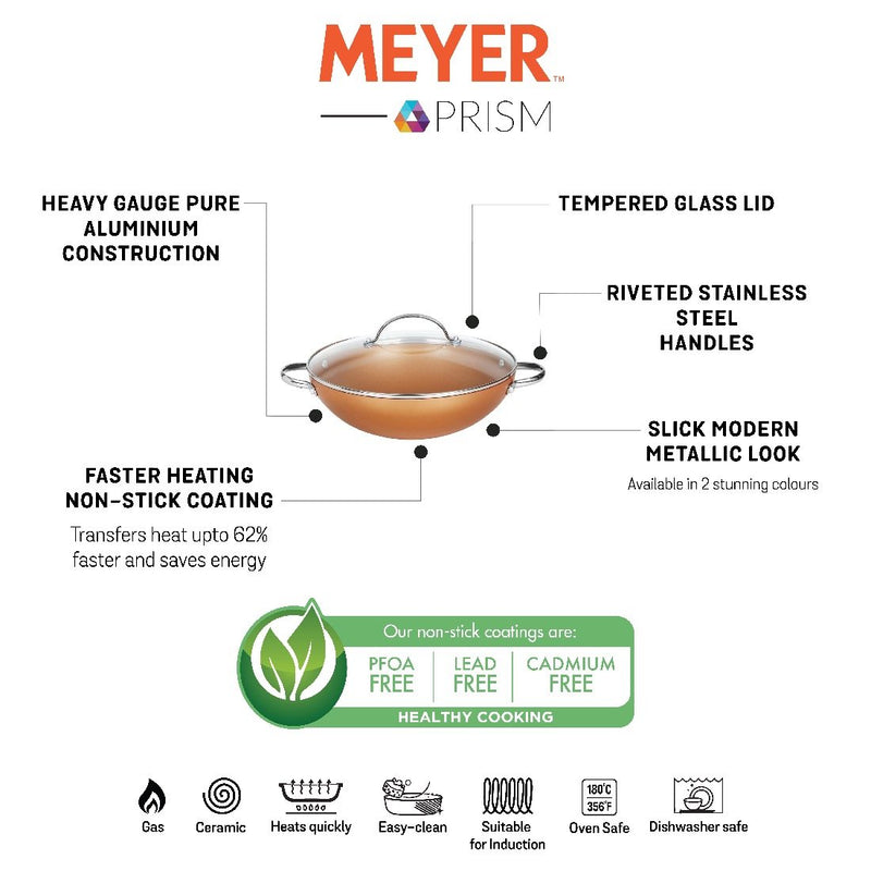 Prism Non-Stick Kadai 28cm, Copper [Induction & Gas Compatible]