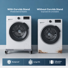 Corvids Adjustable Washing Machine Stand with Wheels | 2-Year Warranty | Refrigerator, Air Cooler & Dishwasher Trolley, 360° Rotating Lockable Wheels, Anti-Skid Grid Platform, 150 KG Capacity (Grey)-6