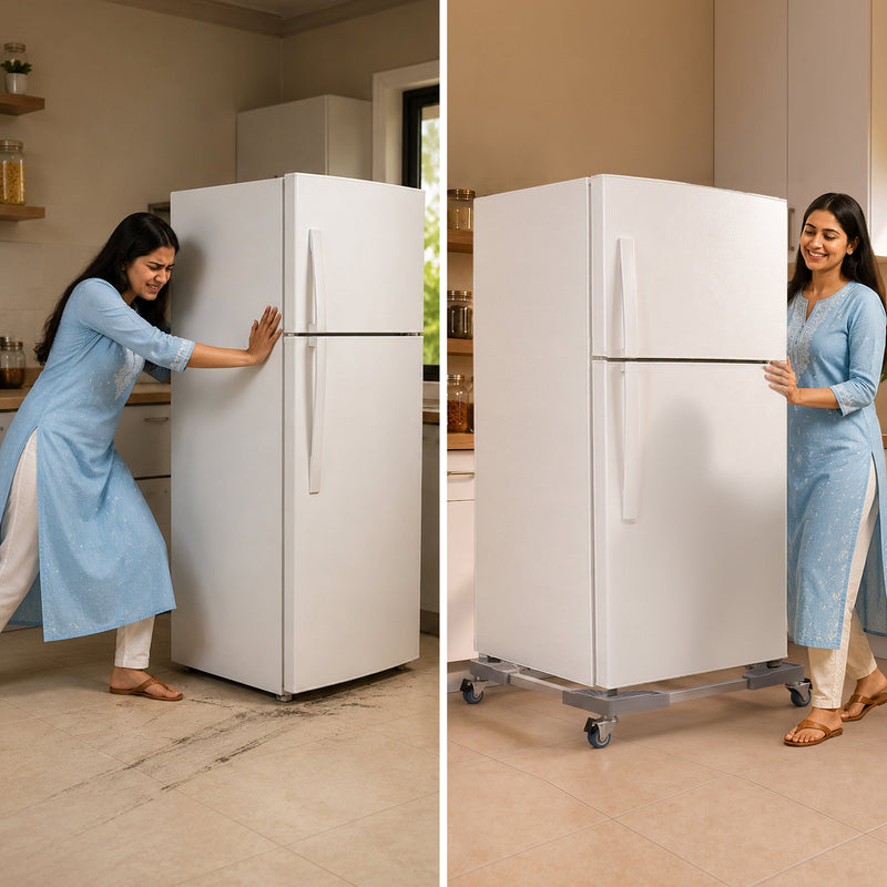 Corvids Adjustable Washing Machine Stand with Wheels | 2-Year Warranty | Refrigerator, Air Cooler & Dishwasher Trolley, 360° Rotating Lockable Wheels, Anti-Skid Grid Platform, 100 KG Capacity (Grey)-6