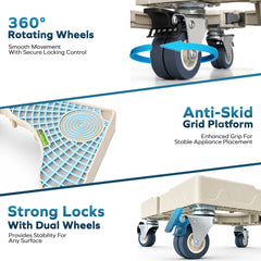 Corvids Adjustable Washing Machine Stand with Wheels | 2-Year Warranty | Refrigerator, Air Cooler & Dishwasher Trolley, 360° Rotating Lockable Wheels, Anti-Skid Grid Platform, 100 KG Capacity (White)-3