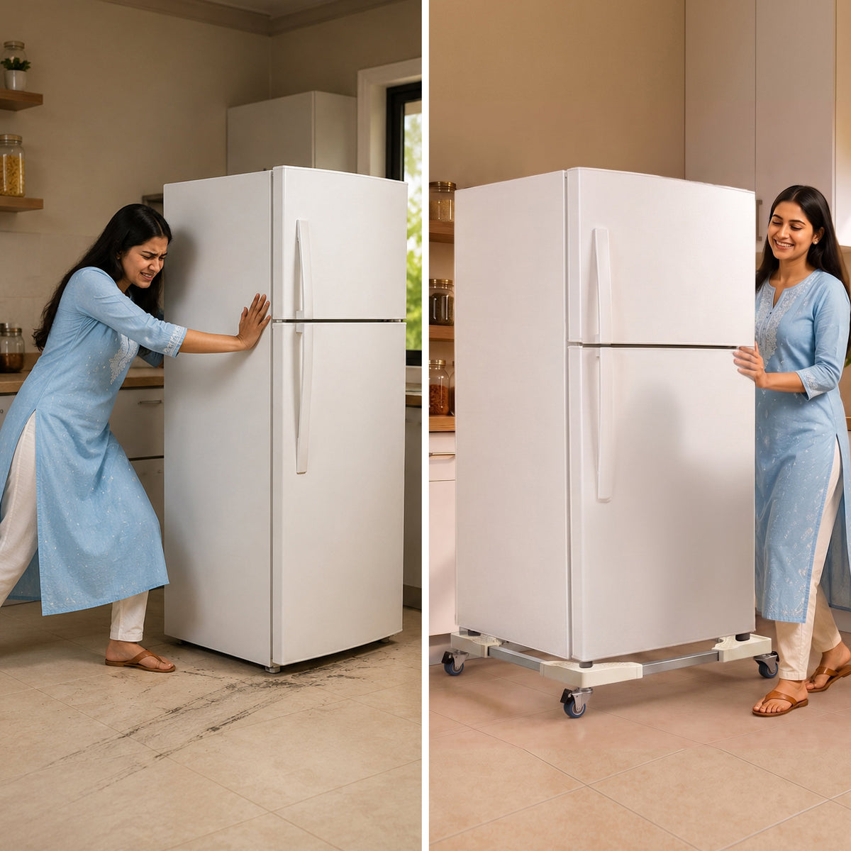 Corvids Adjustable Washing Machine Stand with Wheels | 2-Year Warranty | Refrigerator, Air Cooler & Dishwasher Trolley, 360° Rotating Lockable Wheels, Anti-Skid Grid Platform, 100 KG Capacity (White)-6