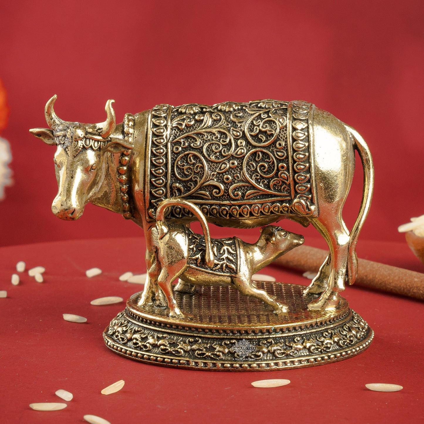 Pure Brass Kamadhenu Cow With Calf  – Symbol of Prosperity &  Blessings