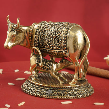 Pure Brass Kamadhenu Cow With Calf  – Symbol of Prosperity &  Blessings