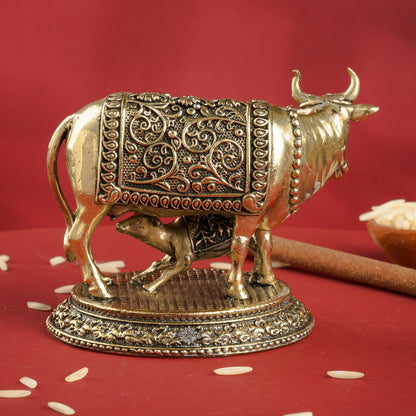 Pure Brass Kamadhenu Cow With Calf  – Symbol of Prosperity &  Blessings