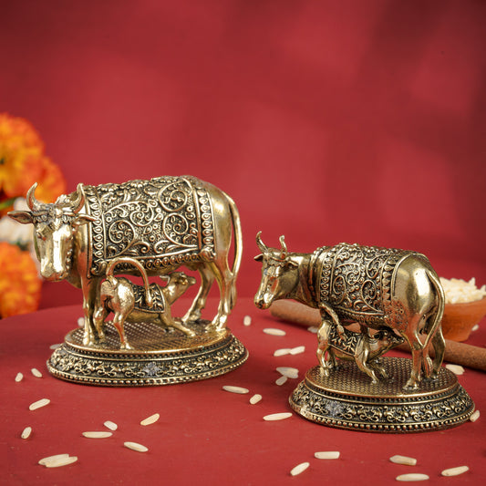 Pure Brass Kamadhenu Cow With Calf  – Symbol of Prosperity &  Blessings