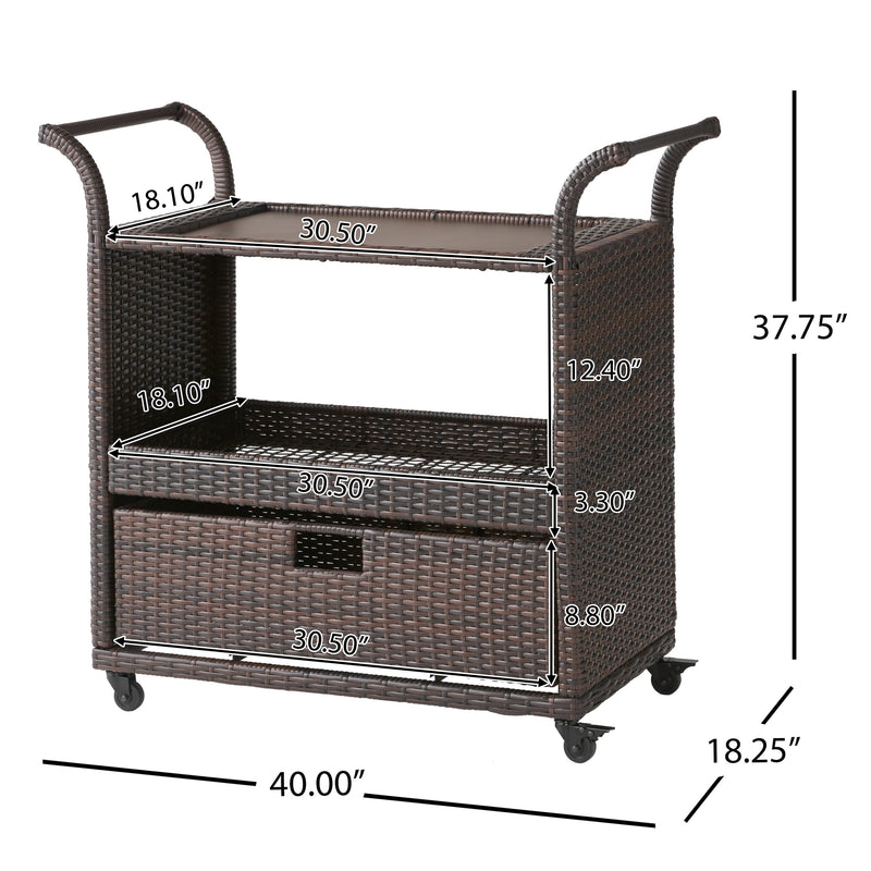 KNOX Outdoor Patio Bar Serving Cart (Dark Brown)