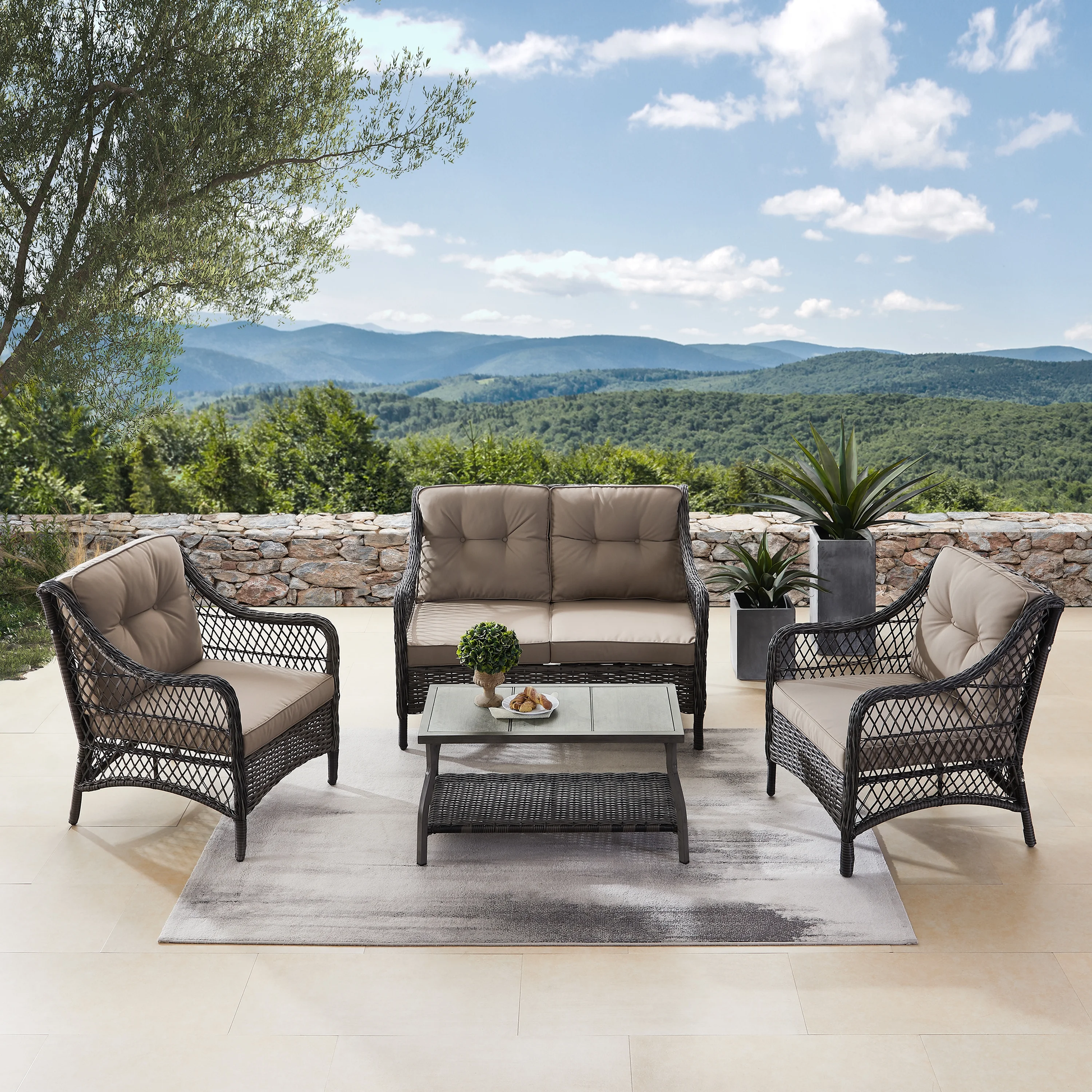 Hae Outdoor Sofa Set 2 Seater, 2 Single seater and 1 Center Table (coffee Brown)