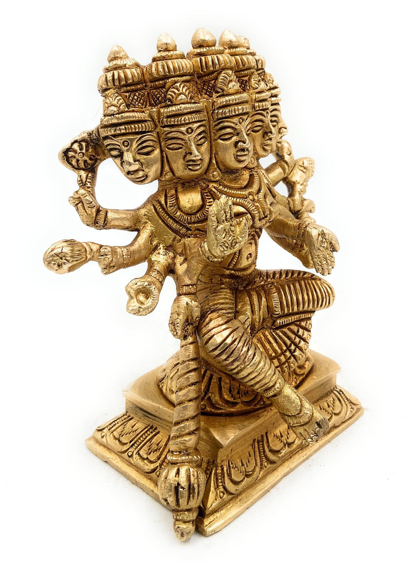 Brass Gayatri Devi Idol | Vedamata Gayathri Murti | Panchamukhi Savitri Mata Statue for Puja & Home Temple,Gold, 5 Inch, 1 Piece