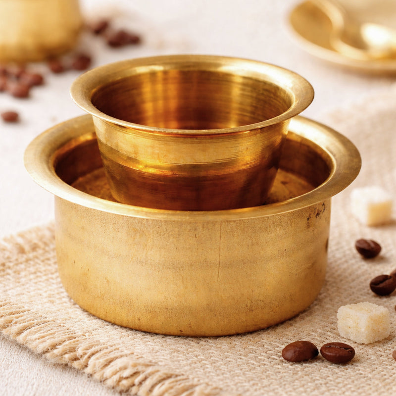 Brass Cup with Lid Hot Case, Peetal Pittal Covered Tea Coffee Cup, Brass Tumbler with Cover for Hot Beverages, Gold, 2.5 Inch, 1 Piece