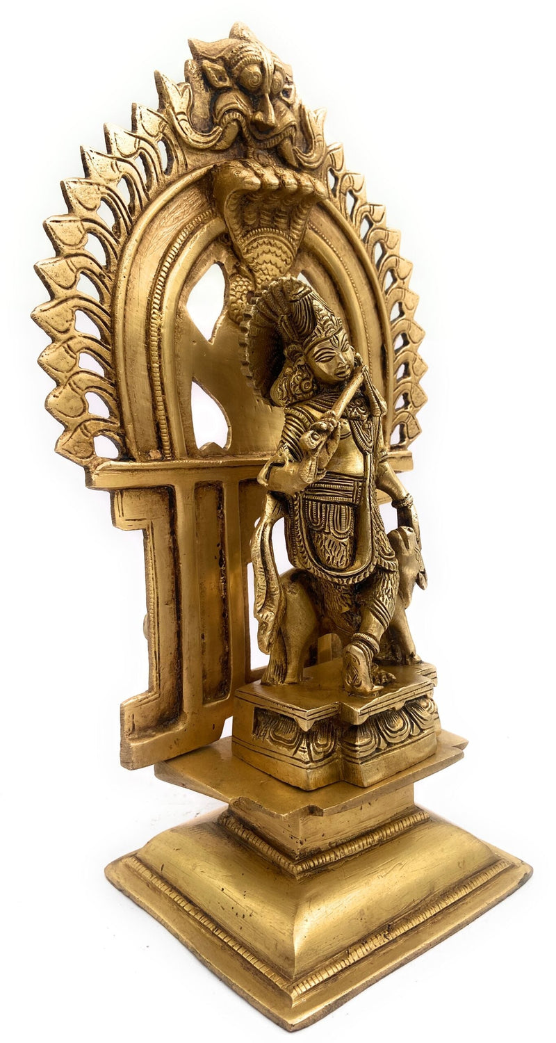 Brass Krishna Idol with Prabhavali | Gopal, Govinda, Balakrishna Murti for Pooja, Home Decor & Temple Statue,Gold, 11.5 Inch, 1 Piece