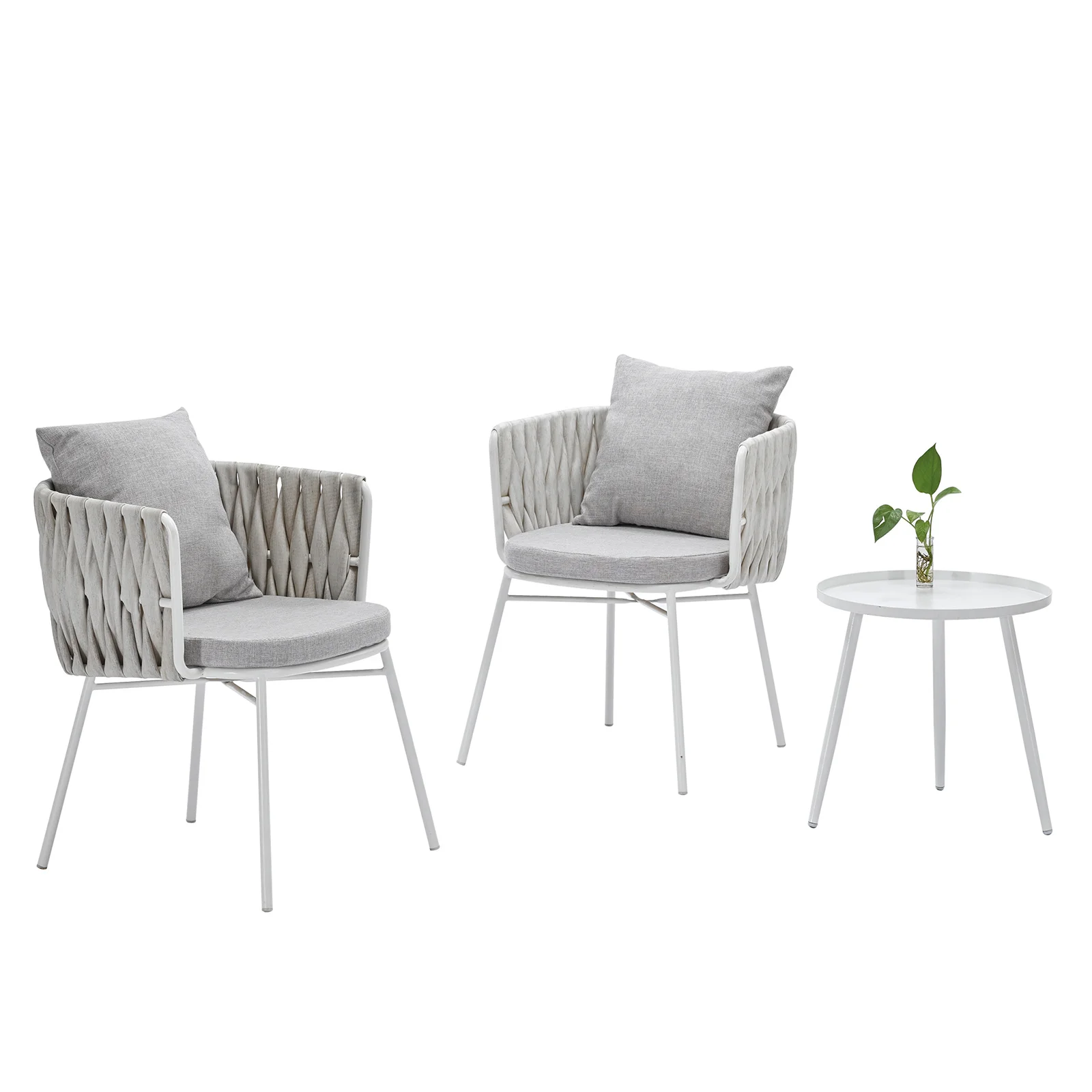 Dora Outdoor Patio Seating Set 2 Chairs and 1 Table Set (Grey) Braided & Rope