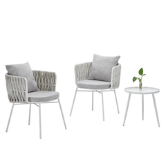 Dora Outdoor Patio Seating Set 2 Chairs and 1 Table Set (Grey) Braided & Rope
