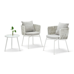Dora Outdoor Patio Seating Set 2 Chairs and 1 Table Set (Grey) Braided & Rope