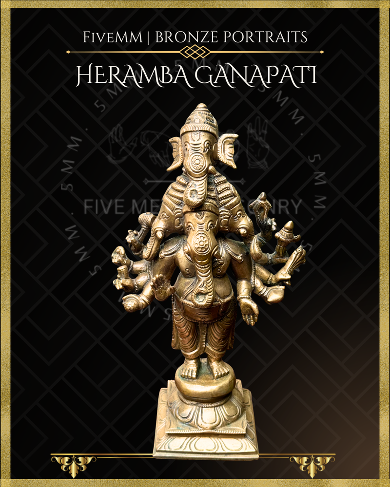 Heramba Ganapati Panchaloha Bronze Icon - 8" Standing