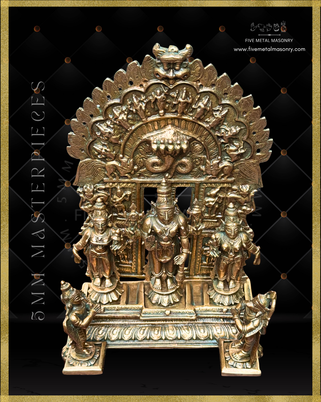 Vishnu Panchaloha Bronze Icon Set - 9" with arch-  Masterpieces Collection