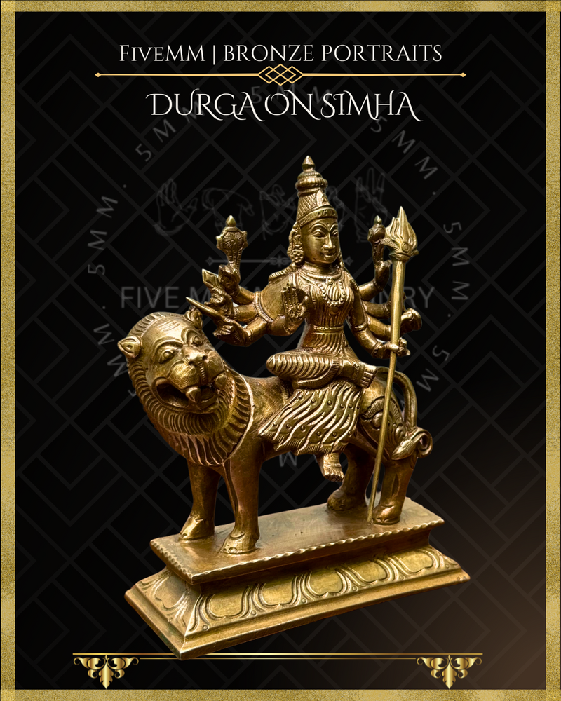 Durga on Simha Panchaloha Bronze Icon - 5.5"