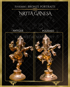 Nrtta(Dancing) Ganesa Panchaloha Bronze Icon - 4.5" -Antique finish