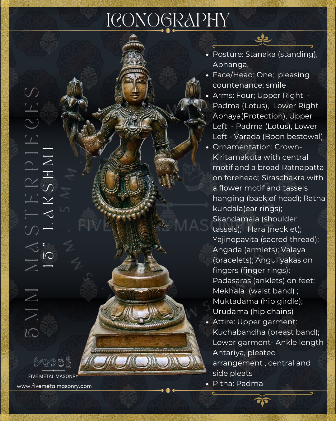 Lakshmi - Panchaloha Bronze Icon - 15" Standing - Masterpieces Collection