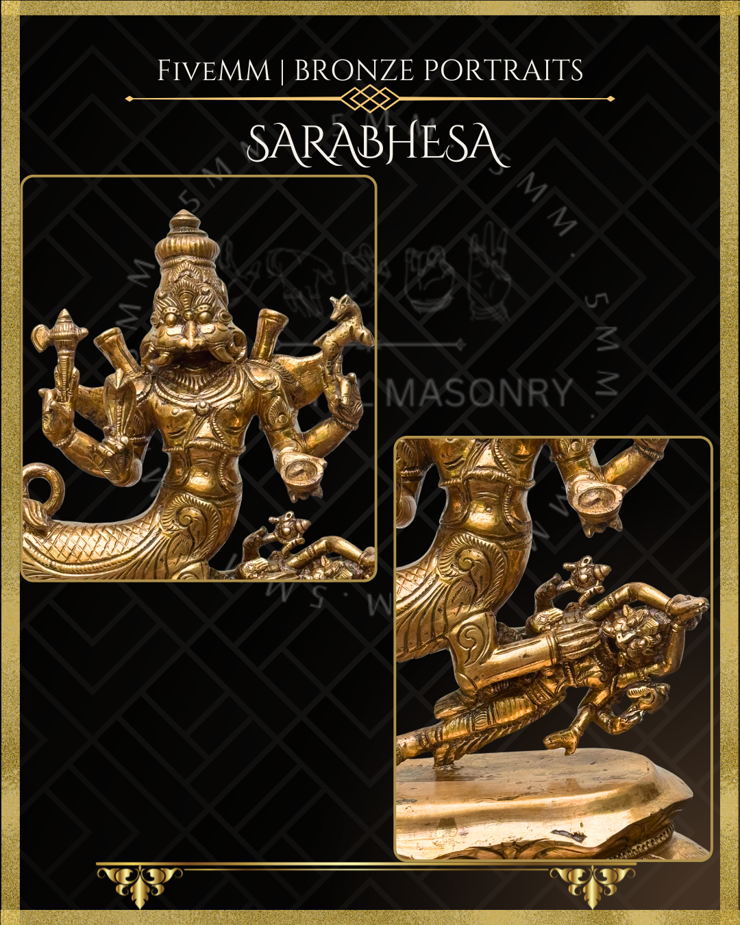 Sarabhesvara Shiva Panchaloha Bronze Icon - 10" -Polished finish