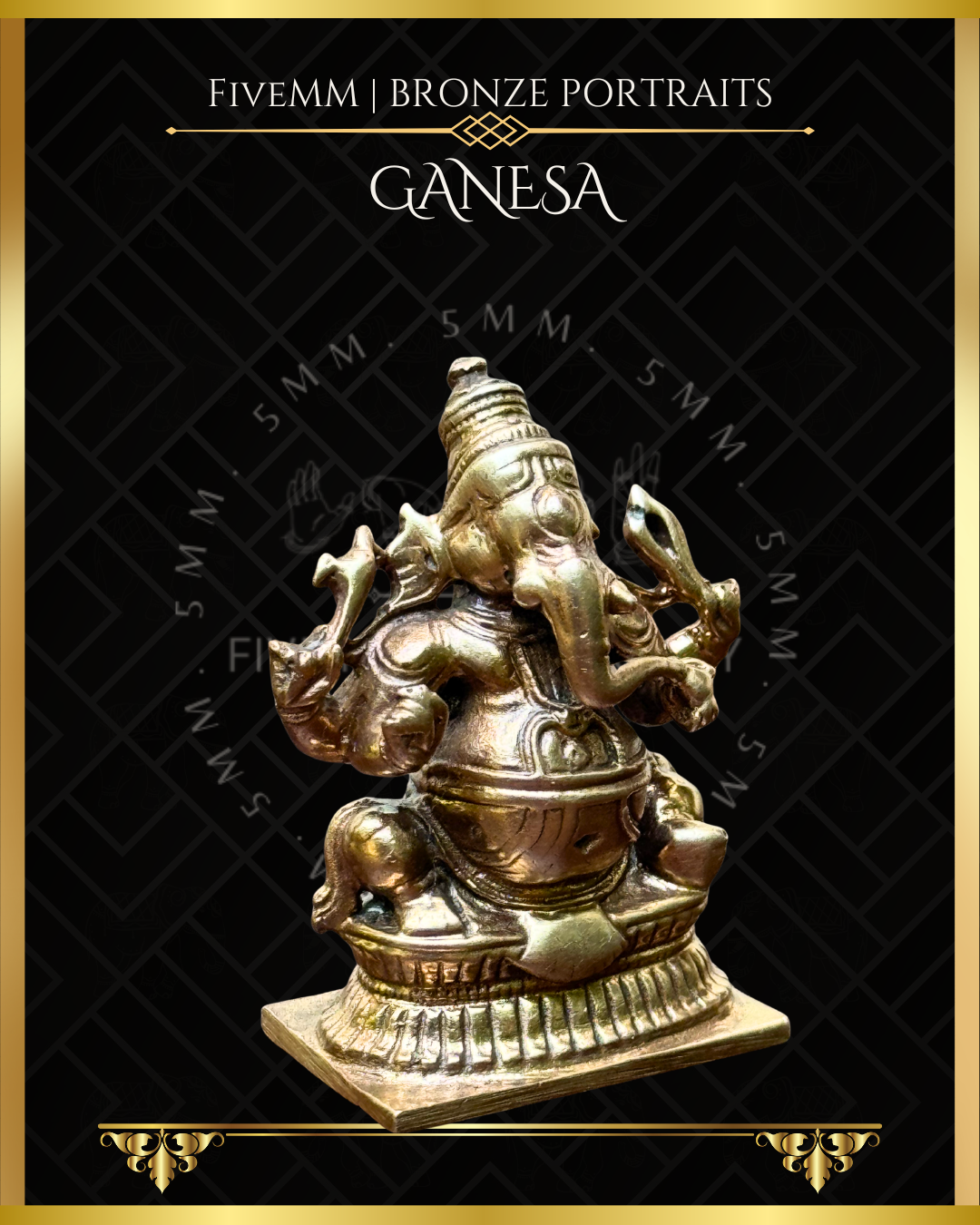 Ganesa Panchaloha Bronze Icon - 1.5" Seated (Trunk:Left) - Polished finish
