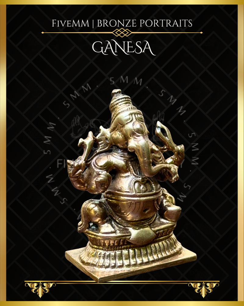 Ganesa Panchaloha Bronze Icon - 1.5" Seated (Trunk:Left) - Polished finish