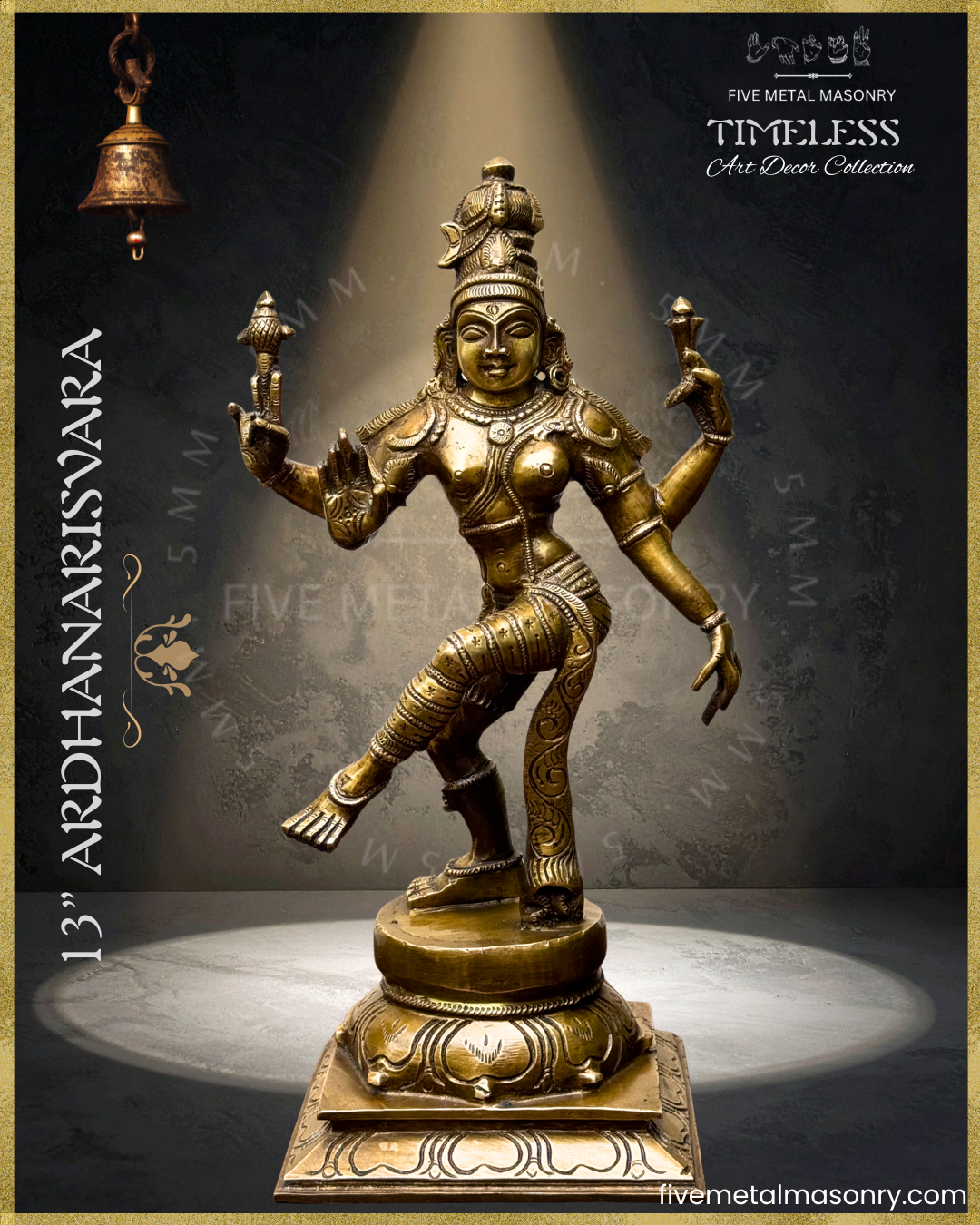 Ardhanarisvara | Shiva-Parvati composite Panchaloha Bronze Icon - 13"- Timeless Collection