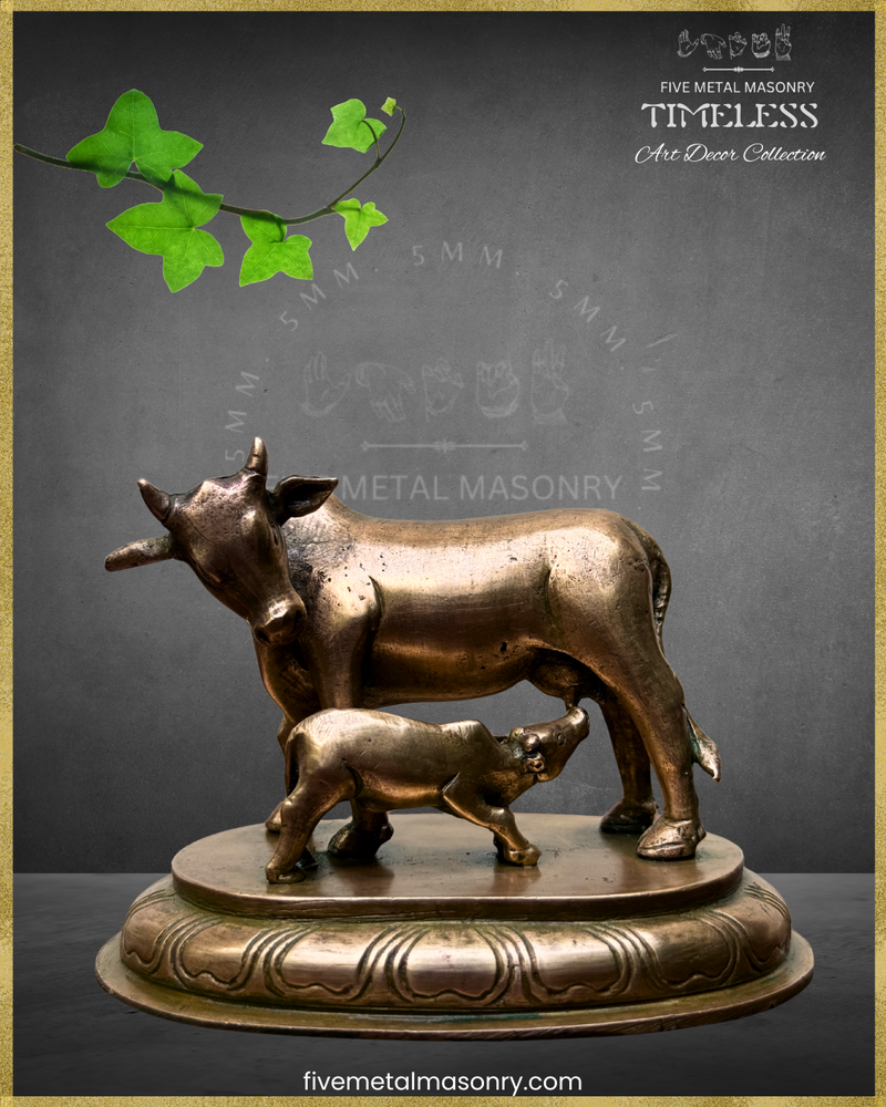 Cow and Calf Panchaloha Bronze Icon - 4" - Timeless Collection
