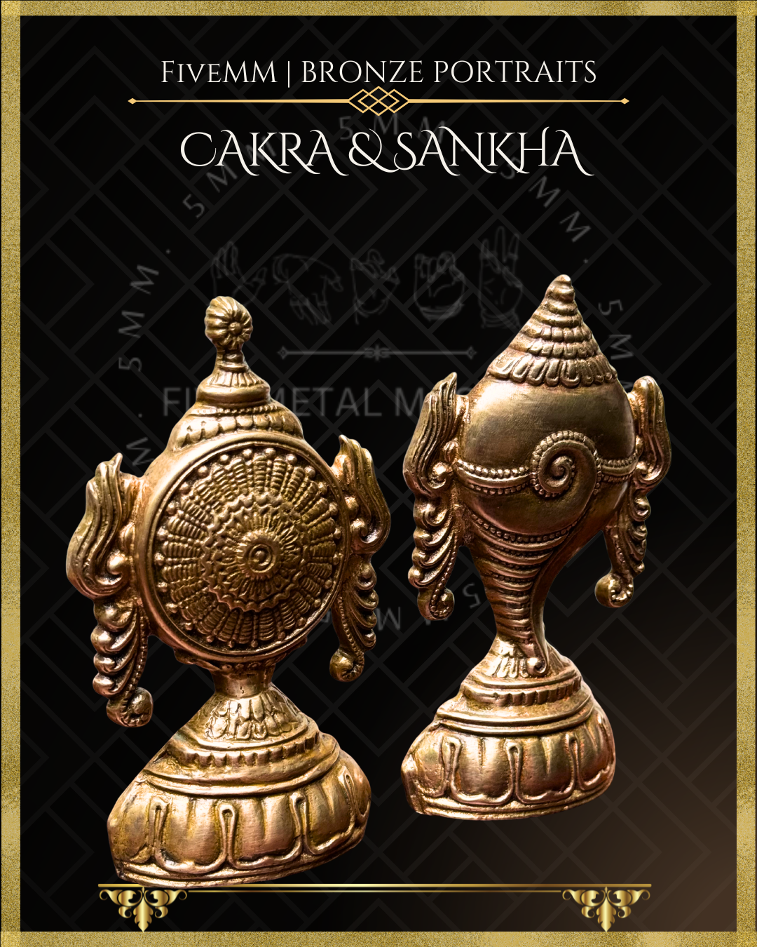Chakra & Sankha Panchaloha Bronze Icon Set - 6"