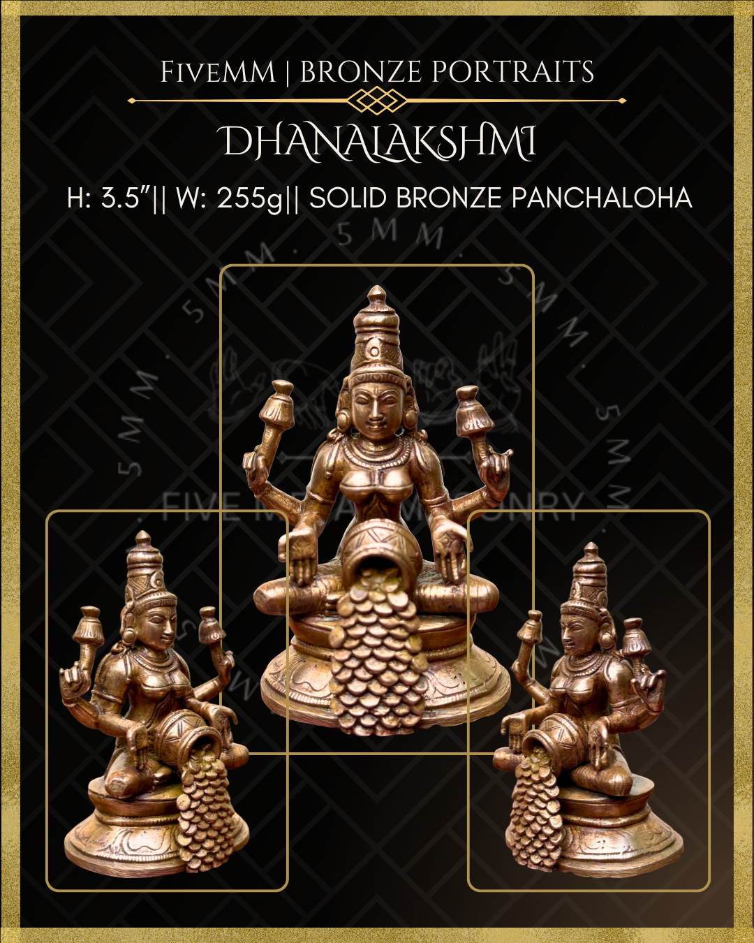 Dhana Lakshmi / Kubera Lakshmi Panchaloha Bronze Icon - 3.5"
