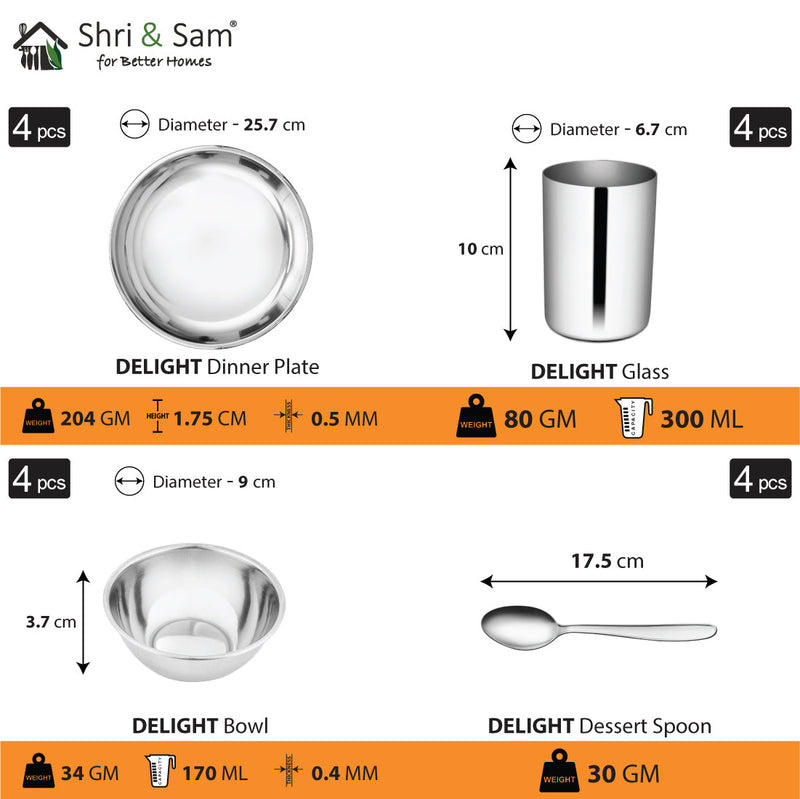 Stainless Steel 16 PCS Dinner Set (4 People) Delight
