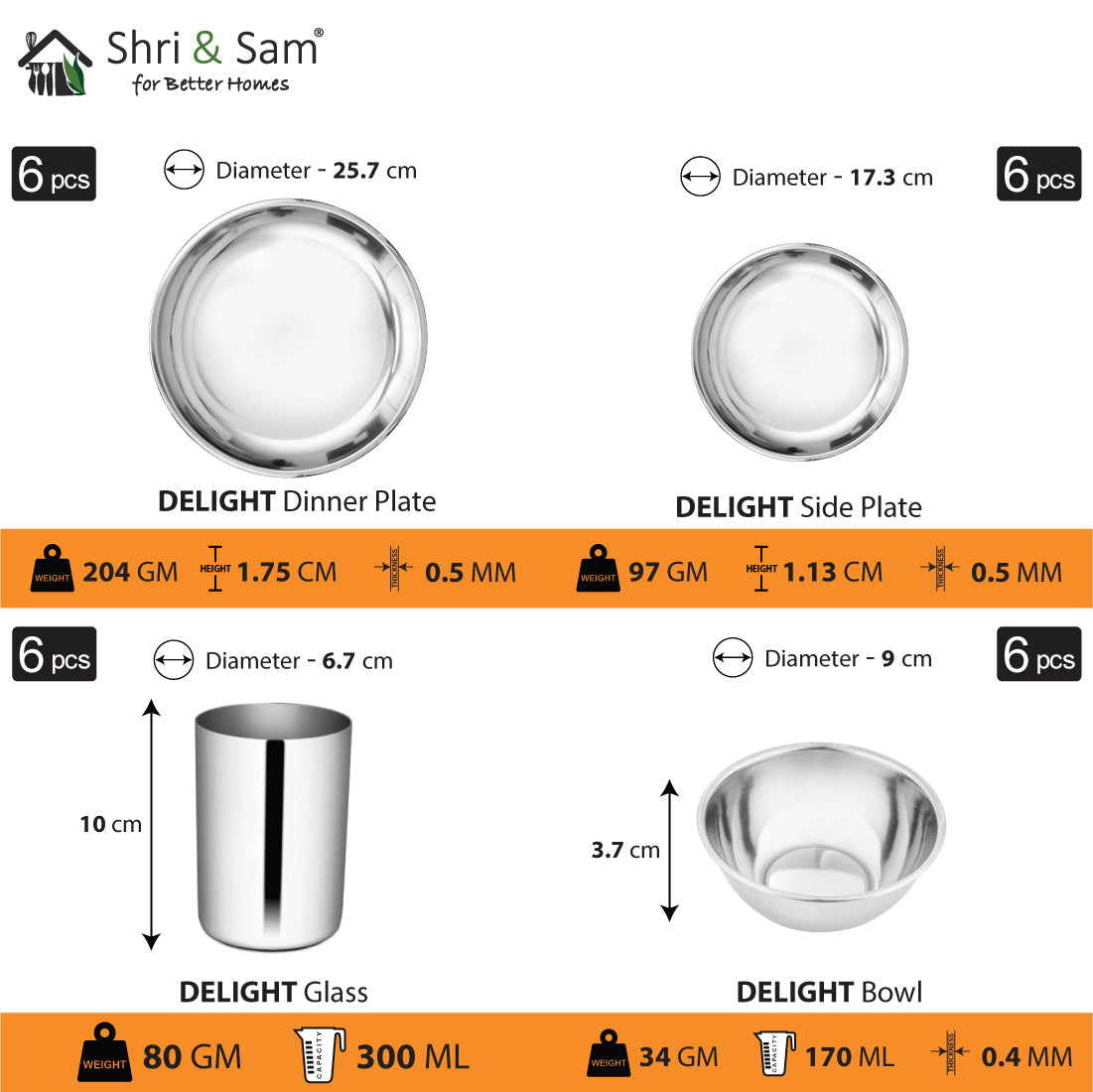 Stainless Steel 50 PCS Dinner set (6 People) Delight
