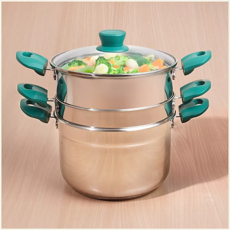 Tri-steel Multi Cooker Pot Premium Stainless Steel Momo Maker/ Idiyappam/ Biryani/  Veg Steaming Set, 3 Pots, 21cm