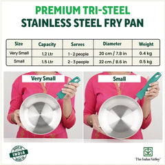Tri-Steel Stainless Steel Frying Pan/Skillet, Premium Quality, Tri-ply (3 Layer) Bottom, Soft-touch Handle, 100% Toxin-free, Non-stick, Induction & Gas, 20/22cm, 1.2/1.5L