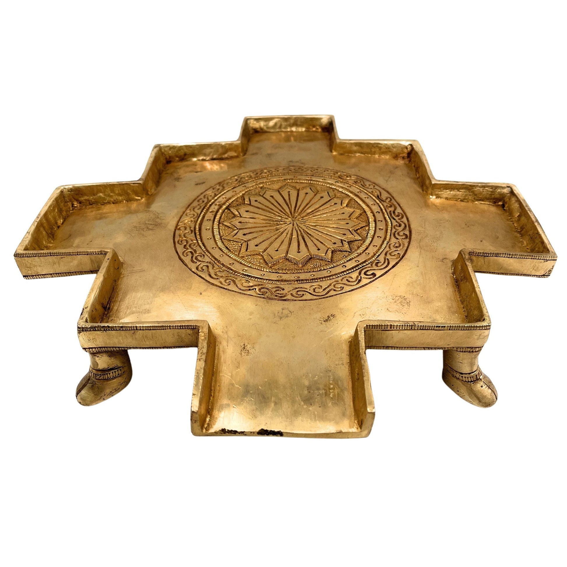 Bhunes Brass Abhishek Patra Plate, Somasutra Ritual Shower Peetam, Handcrafted Brass Mandir Chowki for Pooja, Gold, 12 Inch, 1 Piece