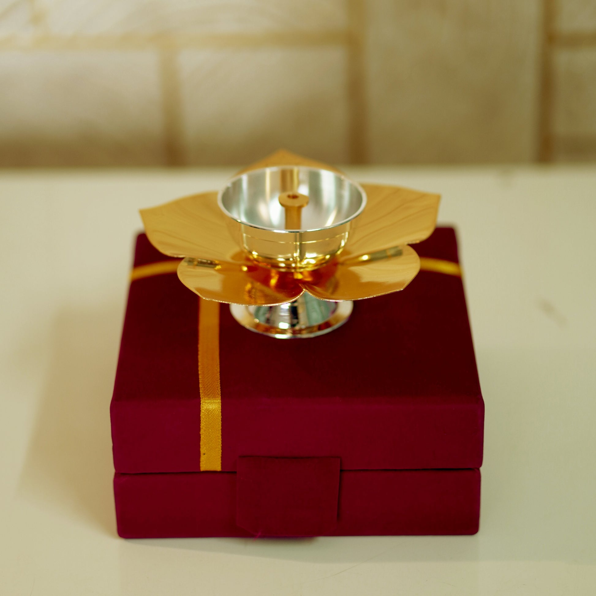 Lotus Diya / Deepak with Velvet Box