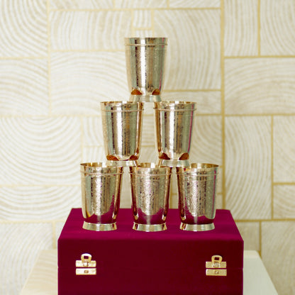 6 Pieces Brass Glasses Set with Velvet Box
