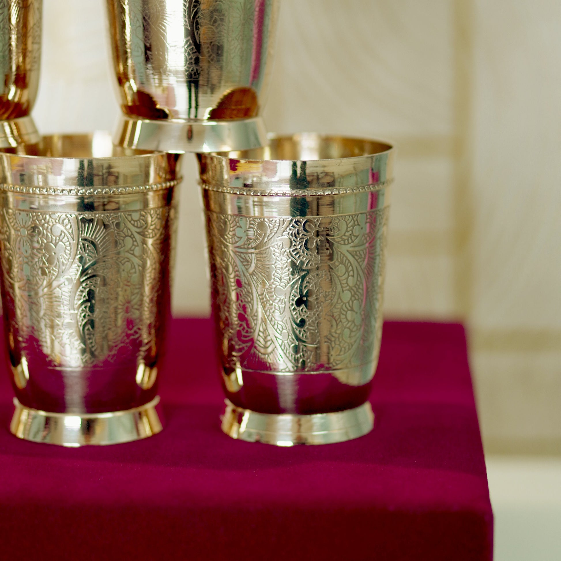6 Pieces Brass Glasses Set with Velvet Box