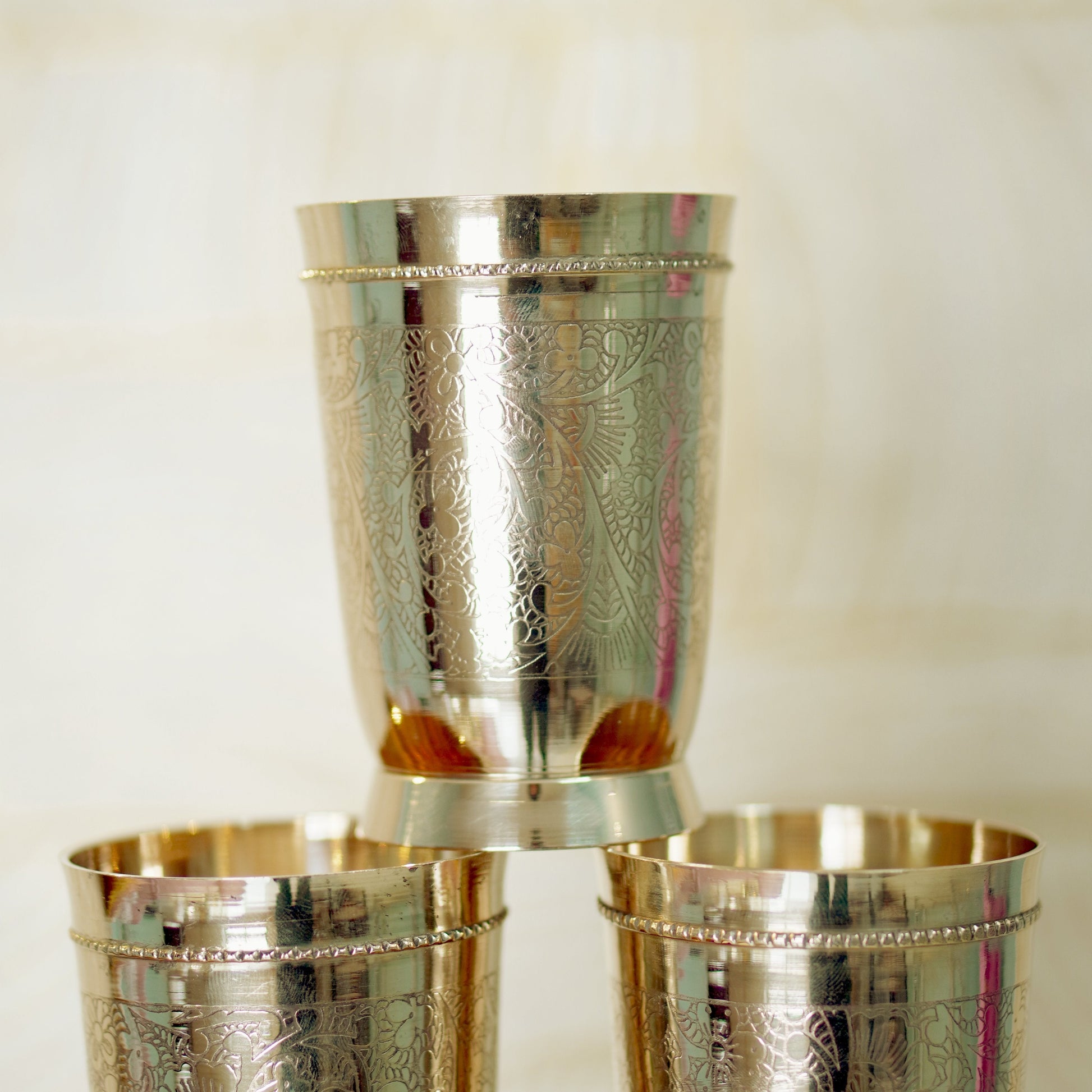 6 Pieces Brass Glasses Set with Velvet Box