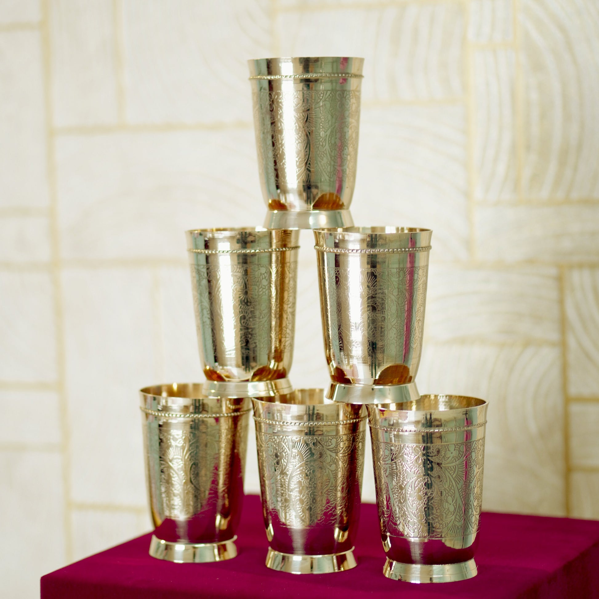 6 Pieces Brass Glasses Set with Velvet Box