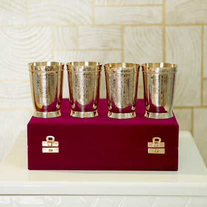 6 Pieces Brass Glasses Set with Velvet Box