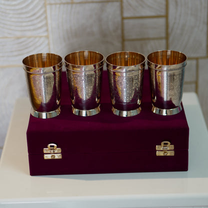 6 Pieces Brass Glasses Set with Velvet Box