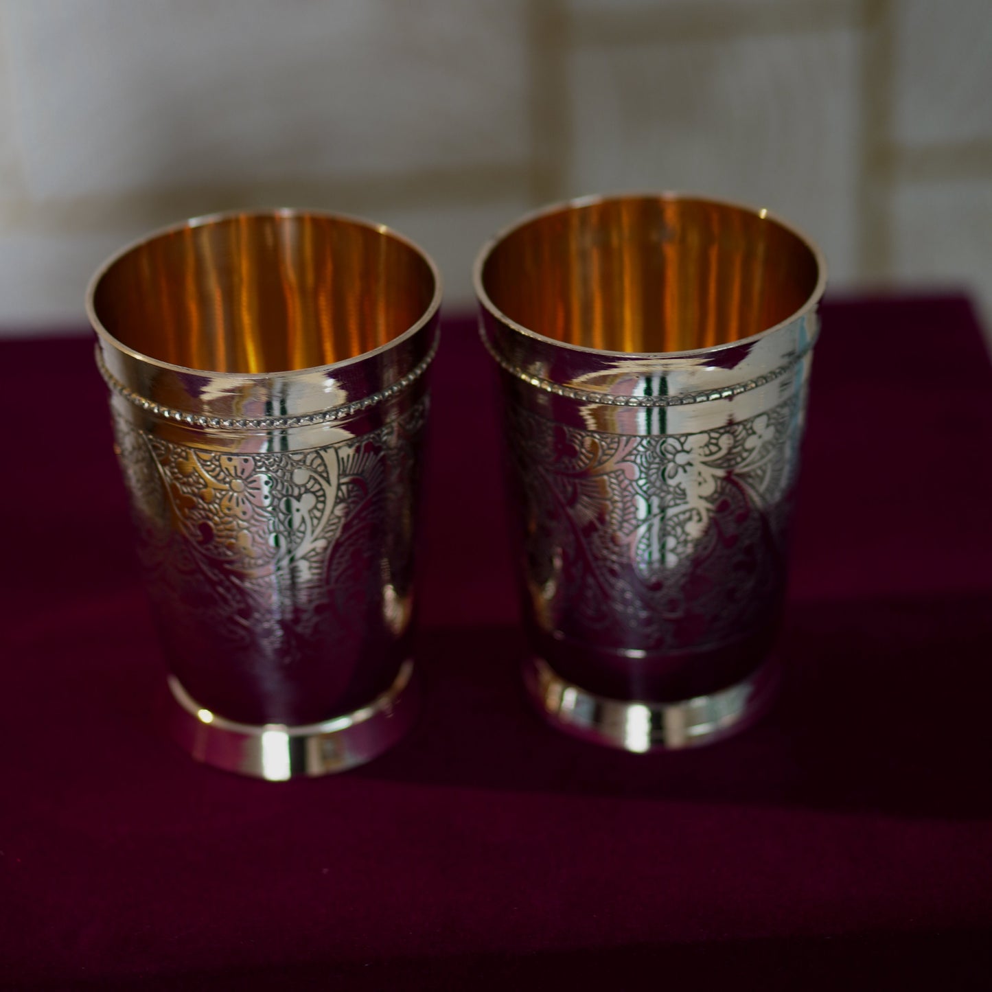 6 Pieces Brass Glasses Set with Velvet Box