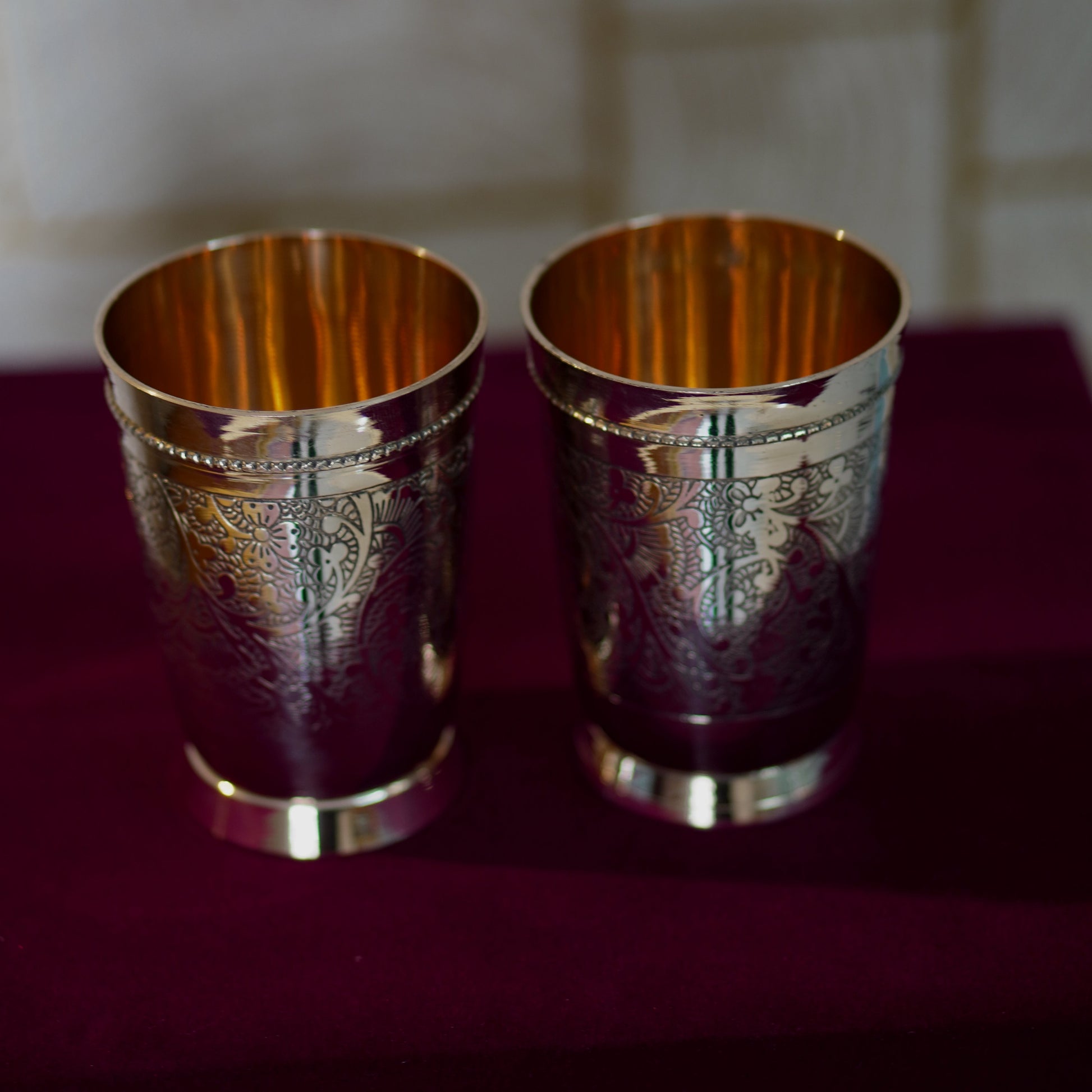 6 Pieces Brass Glasses Set with Velvet Box