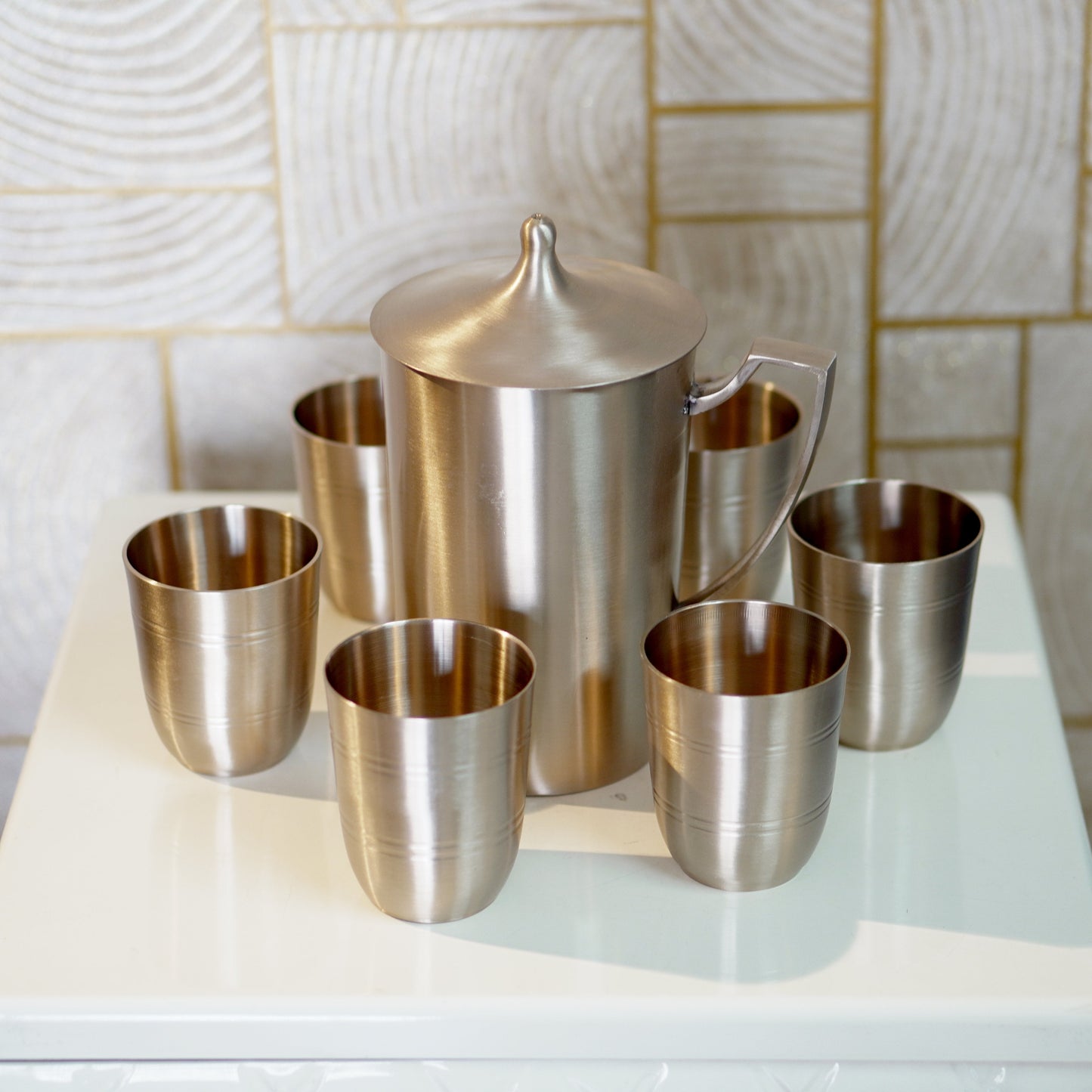 Kansa/Bronze Lemon Set with 6 Glasses and Jug