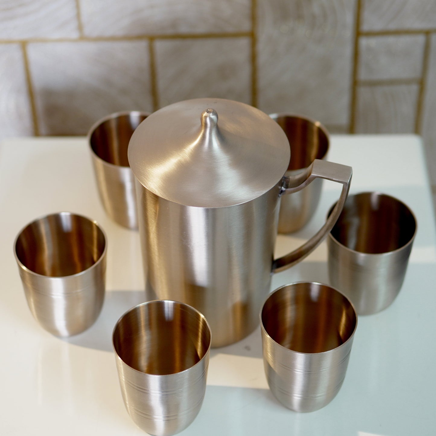 Kansa/Bronze Lemon Set with 6 Glasses and Jug