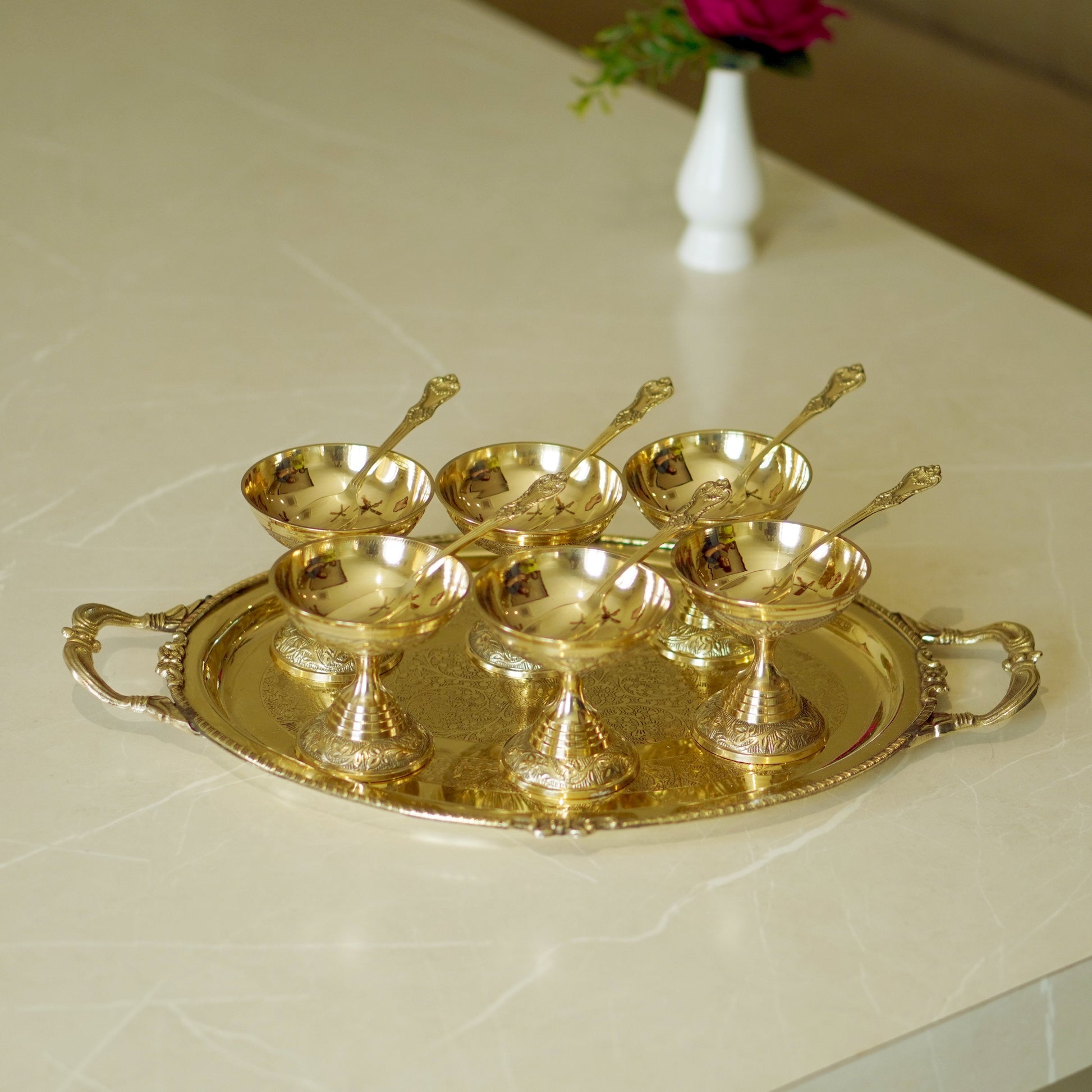 13 Pieces Brass Ice Cream Serving Set