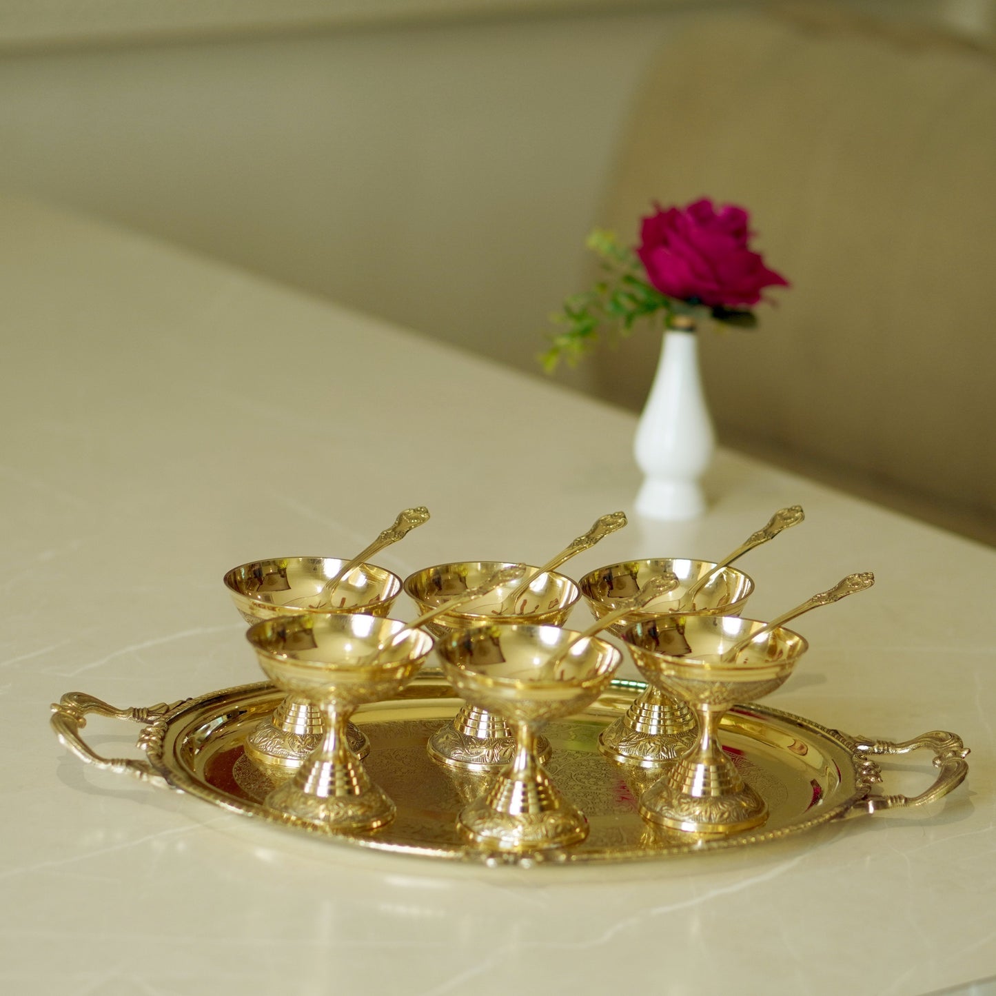 13 Pieces Brass Ice Cream Serving Set